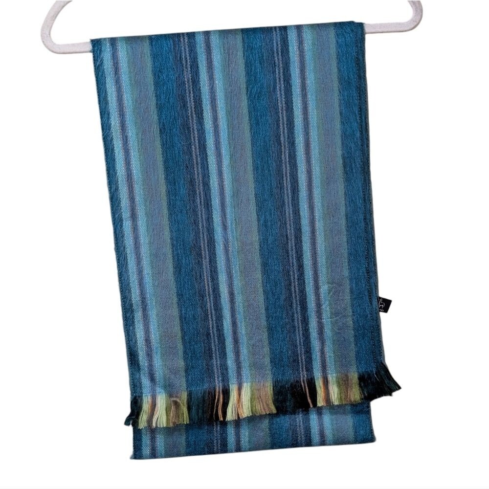 Shupaca Blue-tini alpaca scarf Handmade in Ecuador striped fringe outerwear OS
